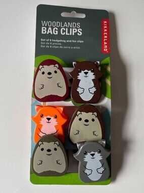 NWT Kikkerland Woodland Animal Bag Clips Set of 6 Hedgehog Fox Raccoon